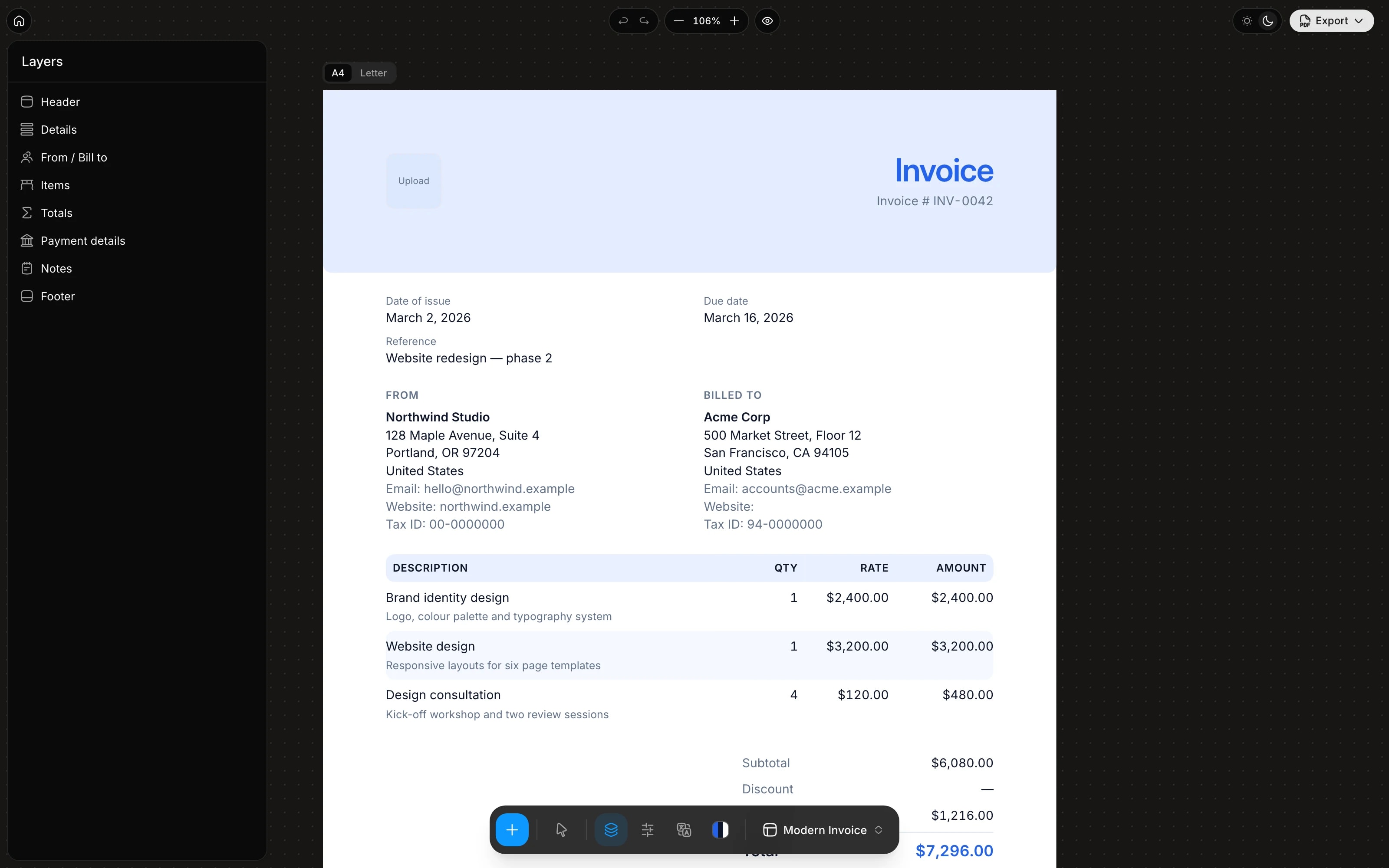 SimpleInvoice · Invoice INV-0042