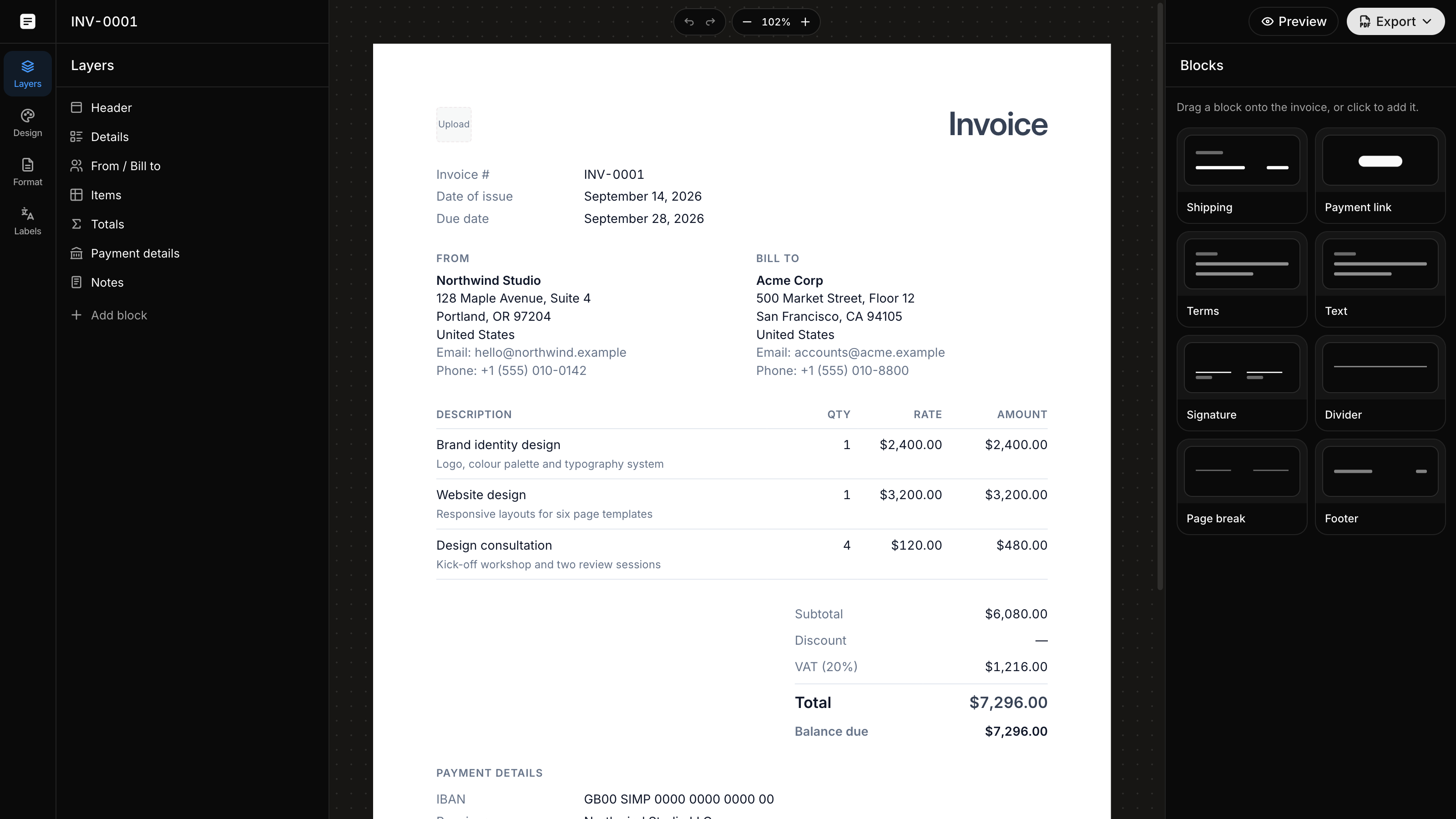A simple invoice generator you can use every day.