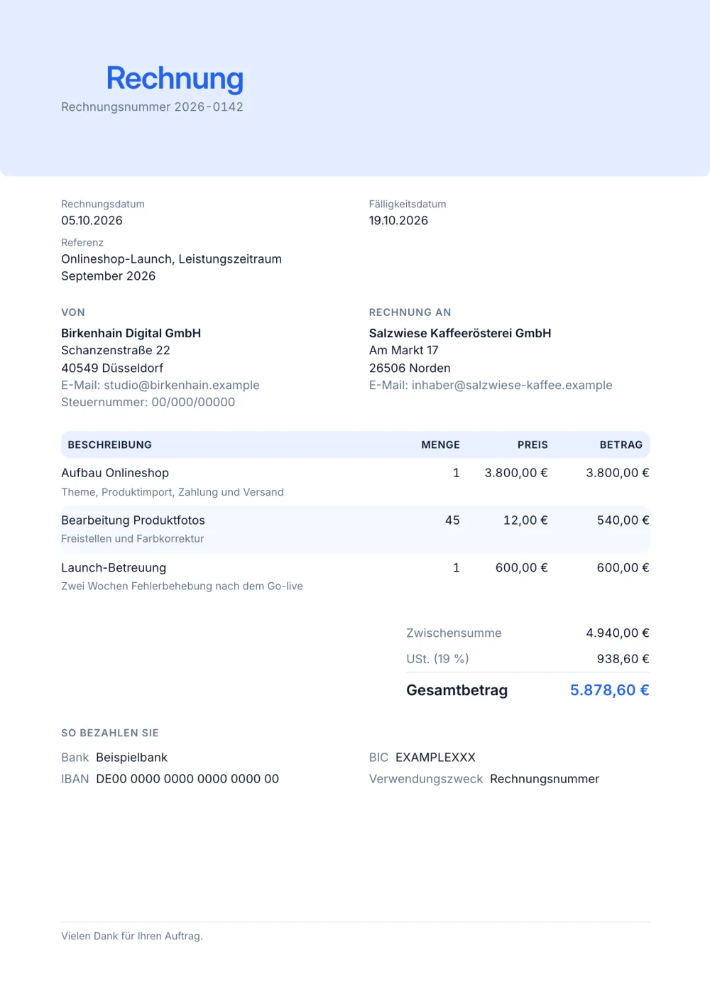 Moderne Rechnungsvorlage
