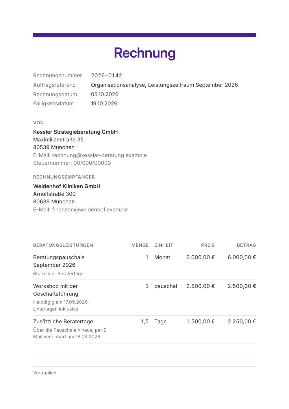 Rechnungsvorlage für Berater
