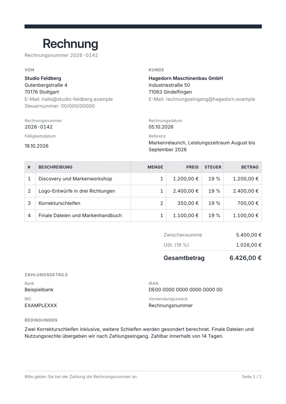Rechnungsvorlage für Designer – im eigenen Design
