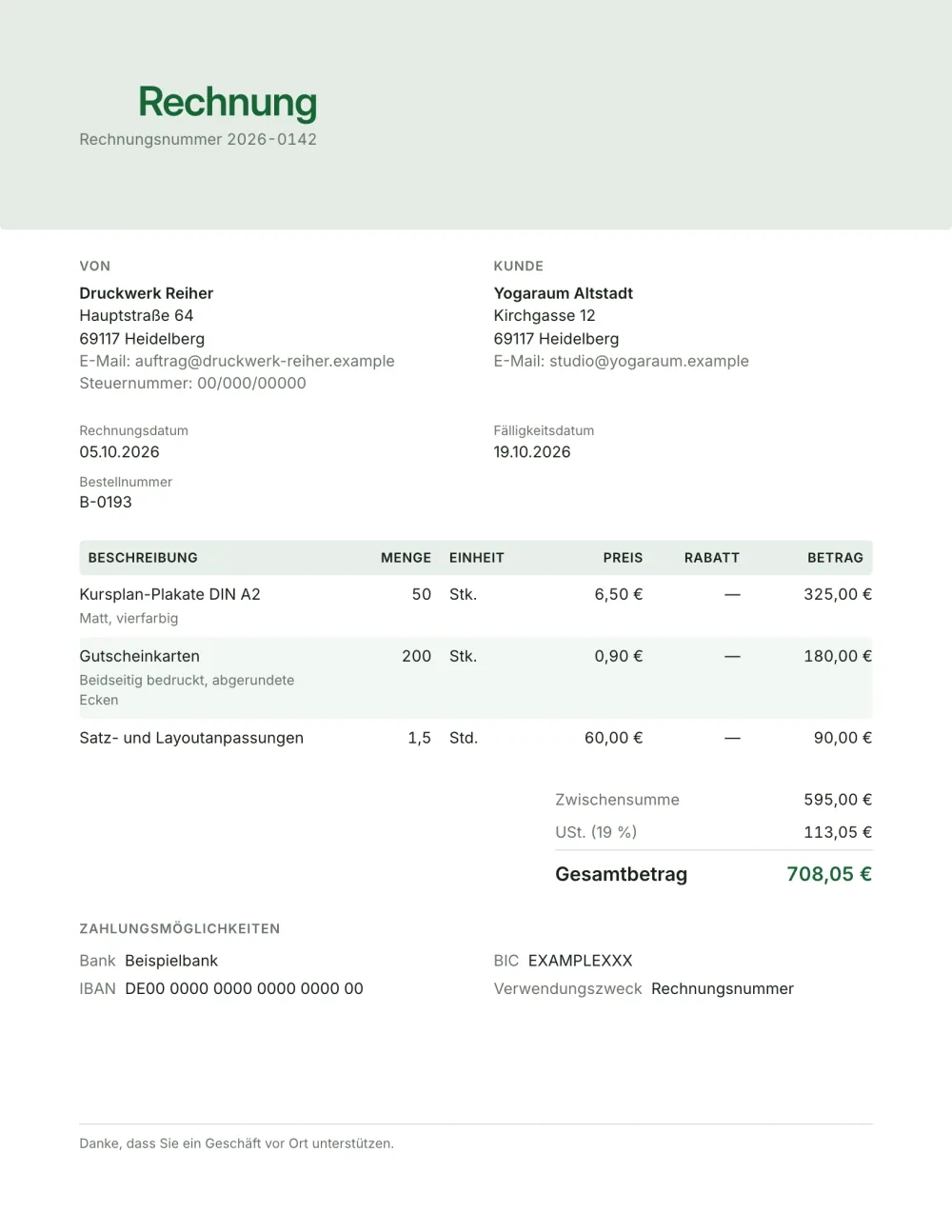 Rechnungsvorlage für Kleinunternehmen
