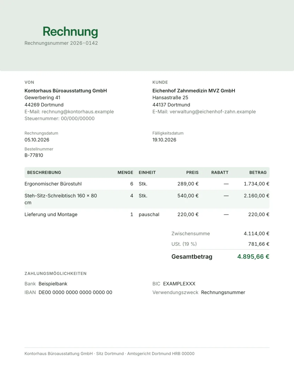 Vorlage für Geschäftsrechnungen