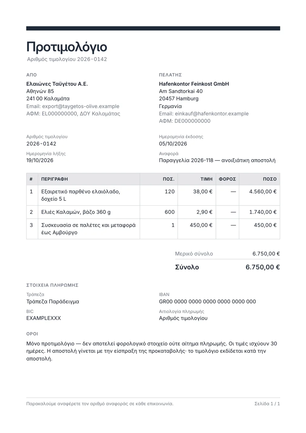 Πρότυπο προτιμολογίου (pro forma)