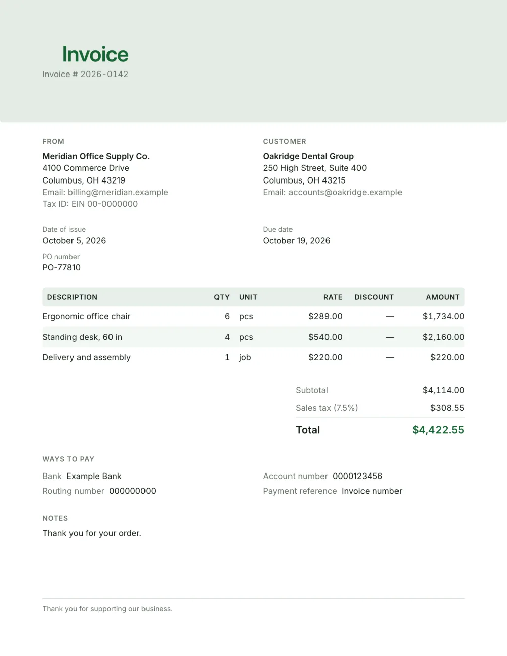 Business invoice template