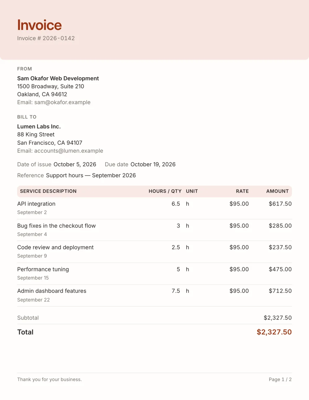 Hourly invoice template