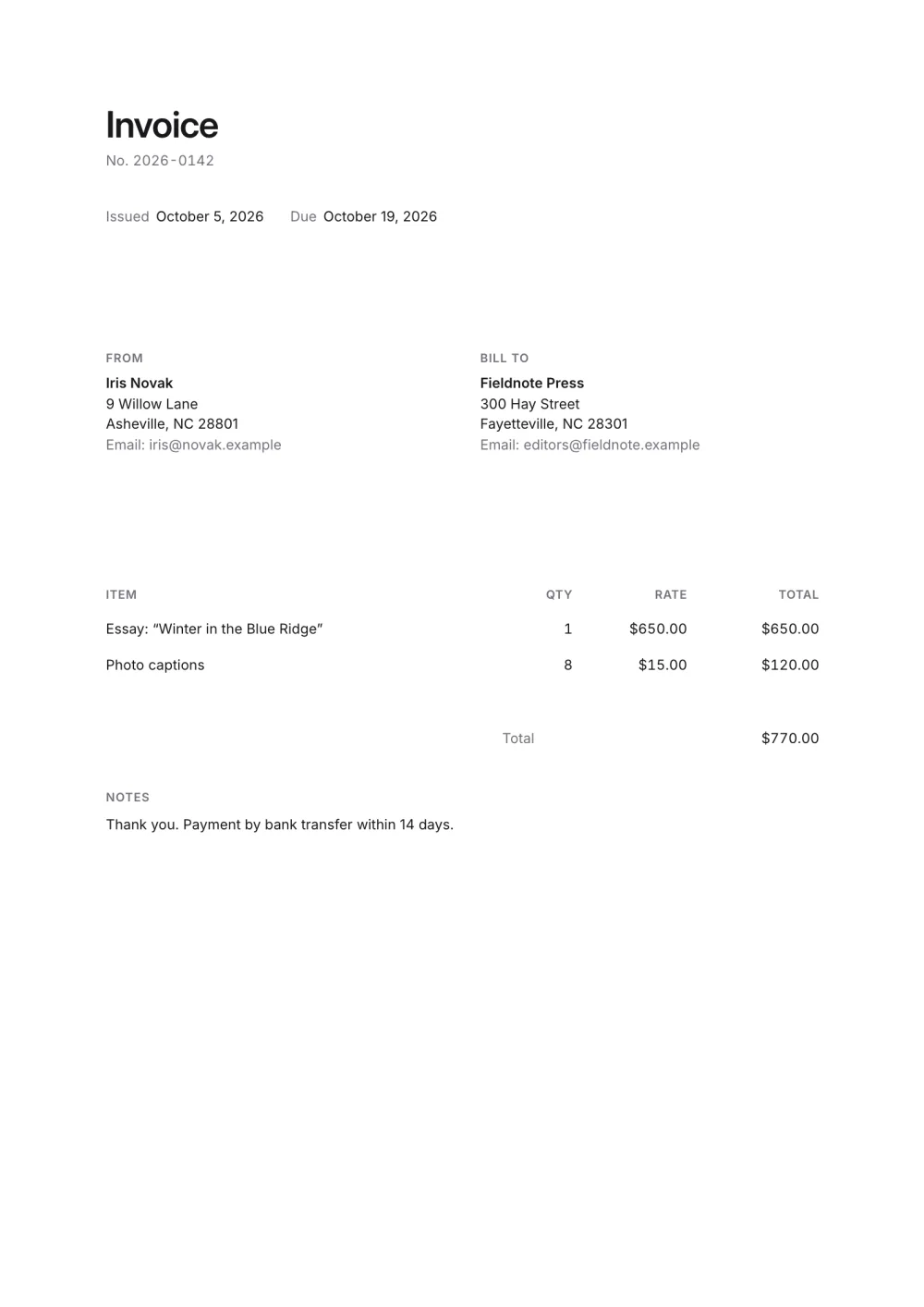 Minimal invoice template