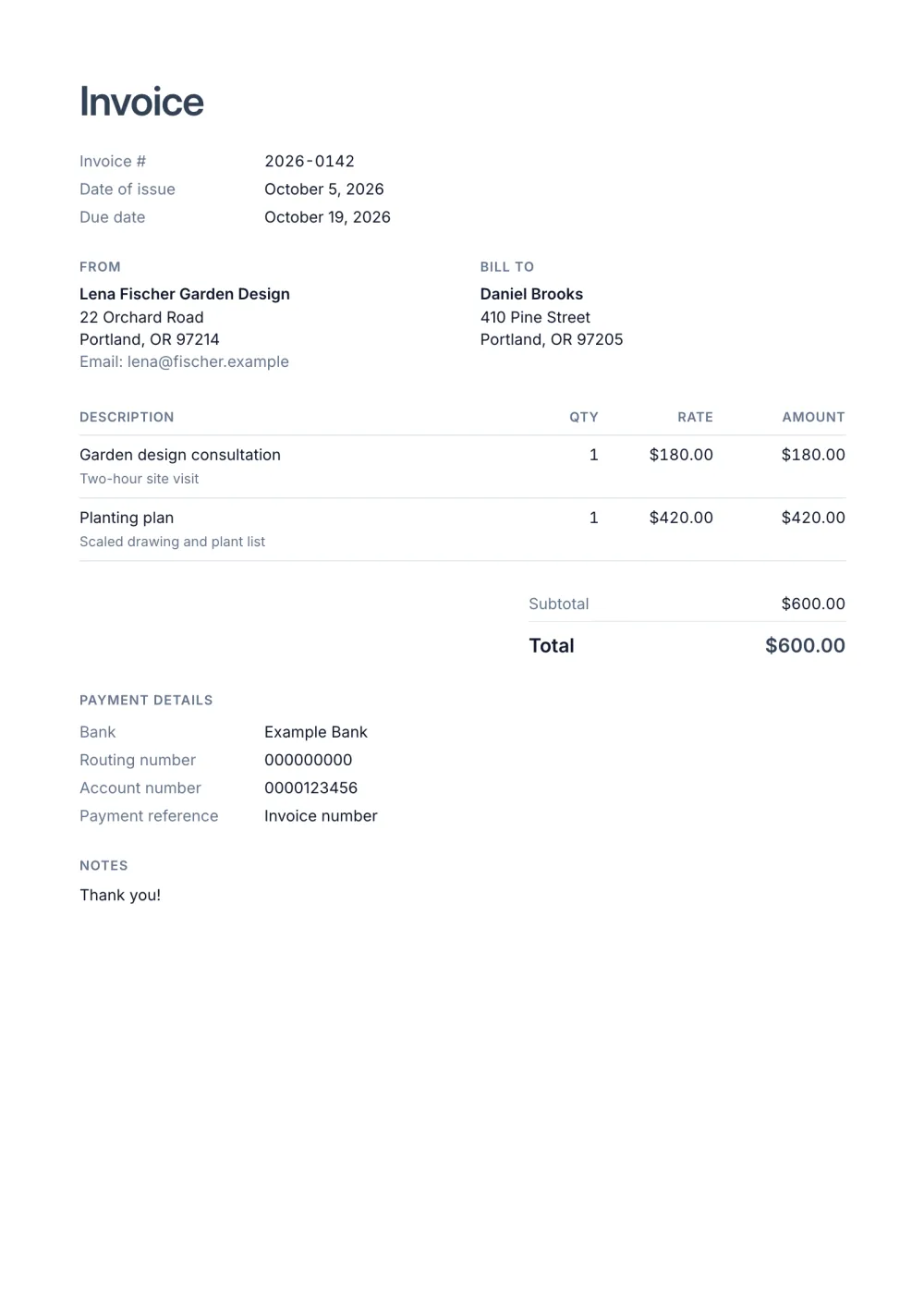 Simple invoice template