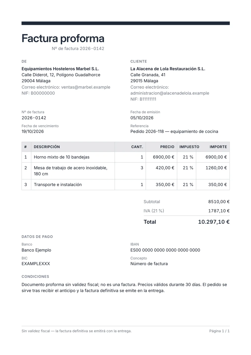 Modelo de factura proforma
