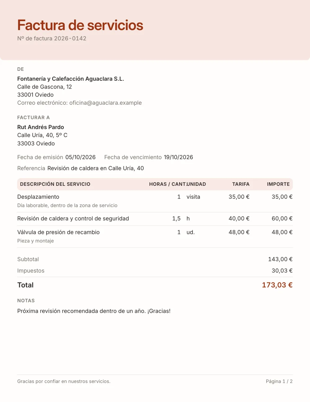 Plantilla de factura de servicios