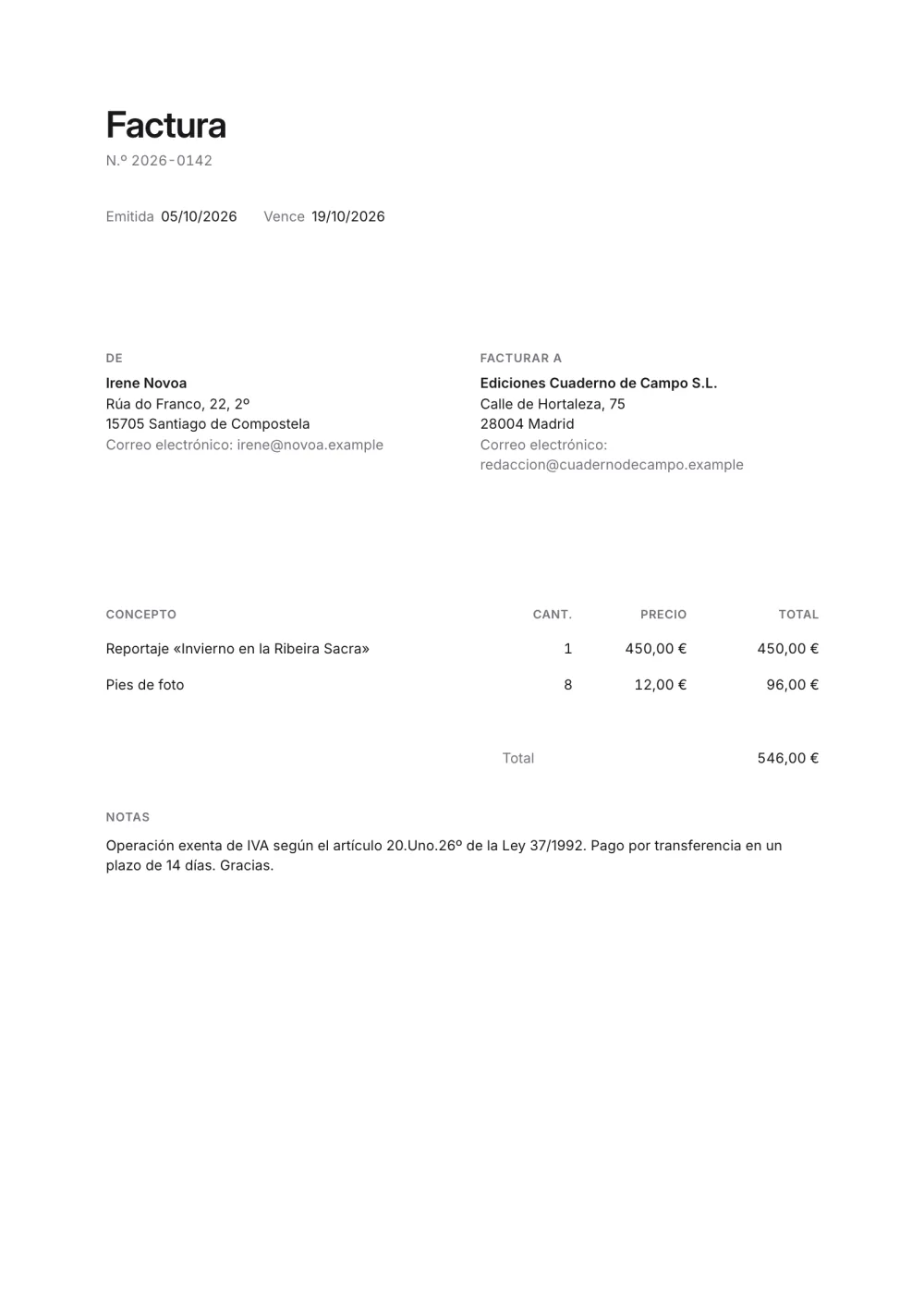 Plantilla de factura minimalista