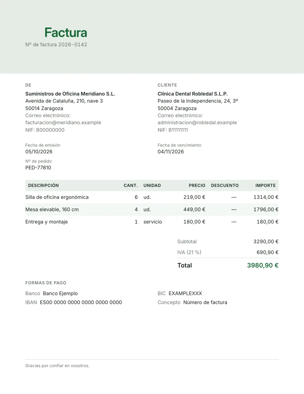 Plantilla de factura para empresas