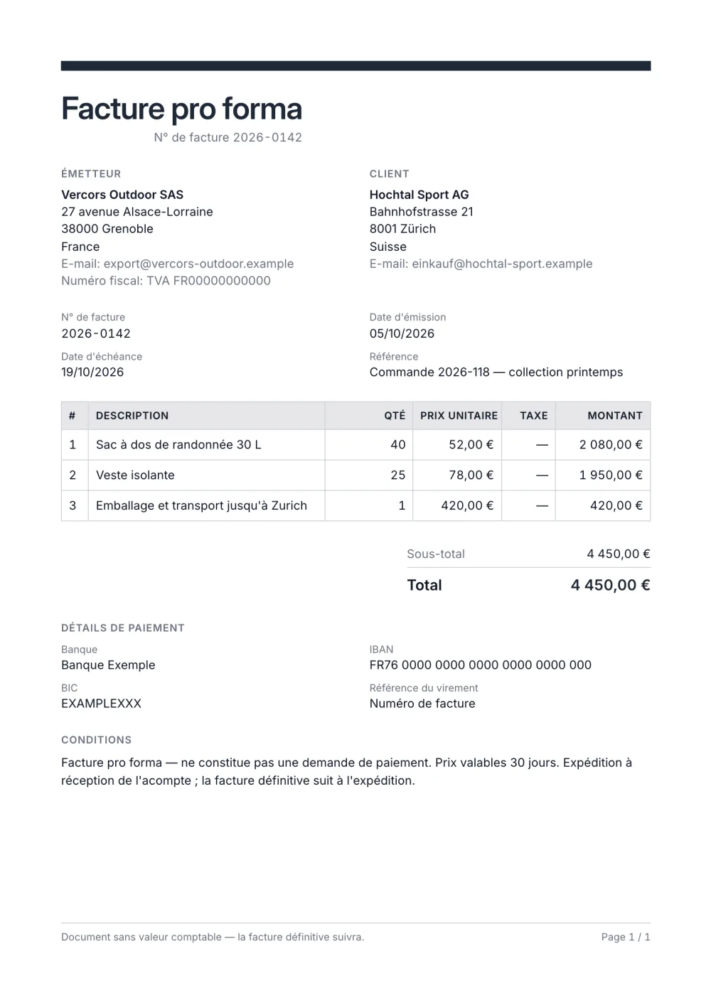 Modèle de facture pro forma