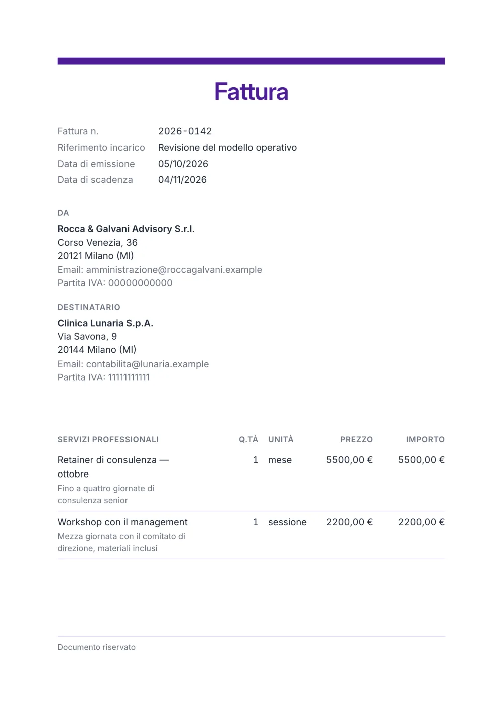 Modello di fattura per consulenza