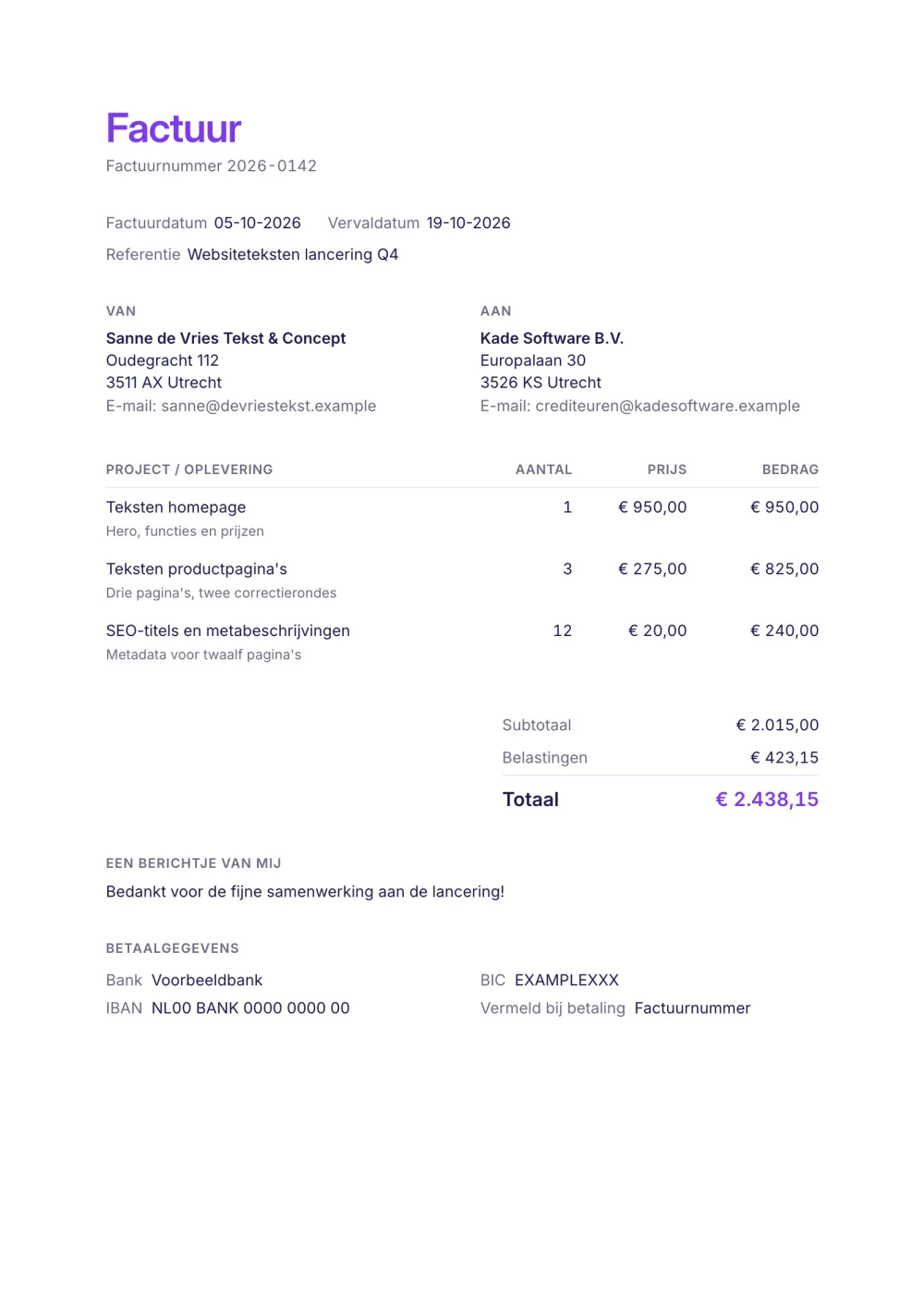 Factuursjabloon voor zzp'ers en freelancers