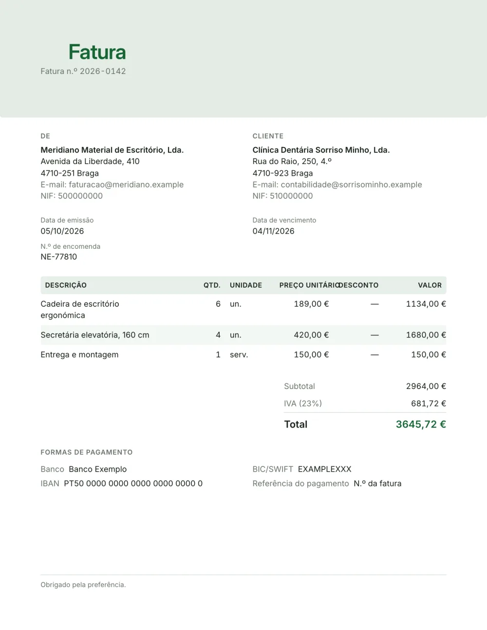 Modelo de fatura empresarial